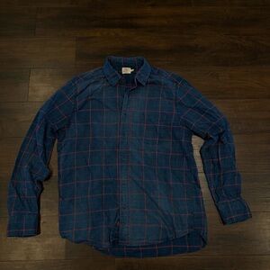 Faherty Men’s Blue & Red Plaid Stone Wash Shirt L